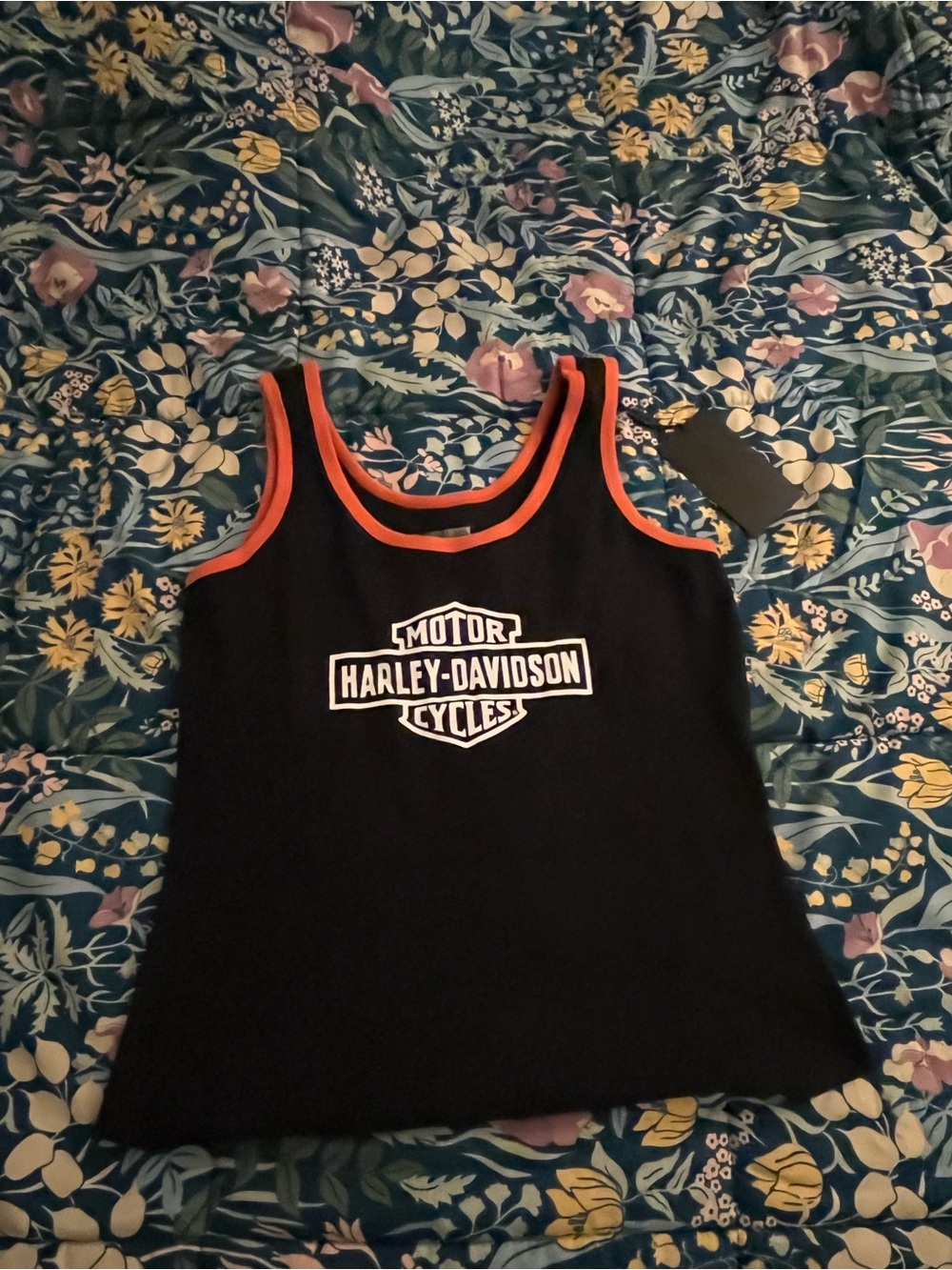 Harley-Davidson Black Tank with Orange Trim and White Logo Womens Size XL NWT